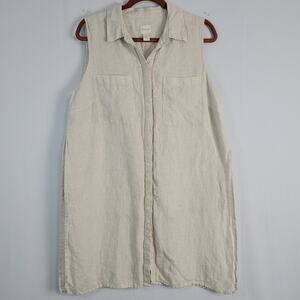 Chico's 2 Linen Longline Sleeveless Button Front Top size L/12 Lagenlook Coastal